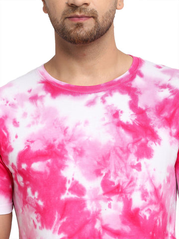 Abstract Pattern, Men Combed Cotton Tie & Dye Pink  T-Shirt
