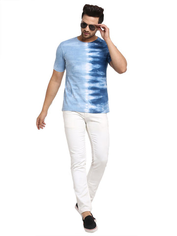 Horizontal Pattern, Men Combed Cotton Tie & Dye Multicoloured T-Shirt