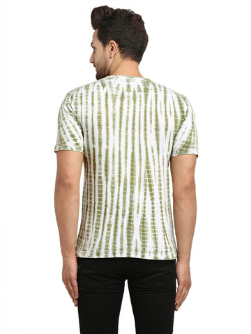 Linear Pattern, Men Combed Cotton Tie & Dye Green T-Shirt