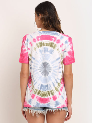 Spiral Pattern, Women Combed Cotton Tie & Dye Multicoloured T-Shirt