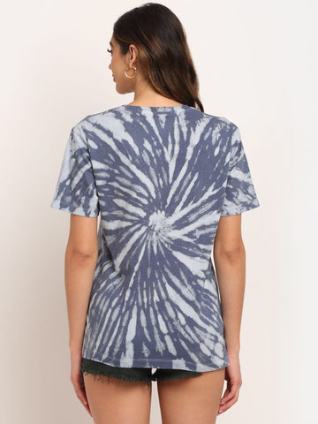 Spiral Pattern, Women Combed Cotton Tie & Dye Grey T-Shirt