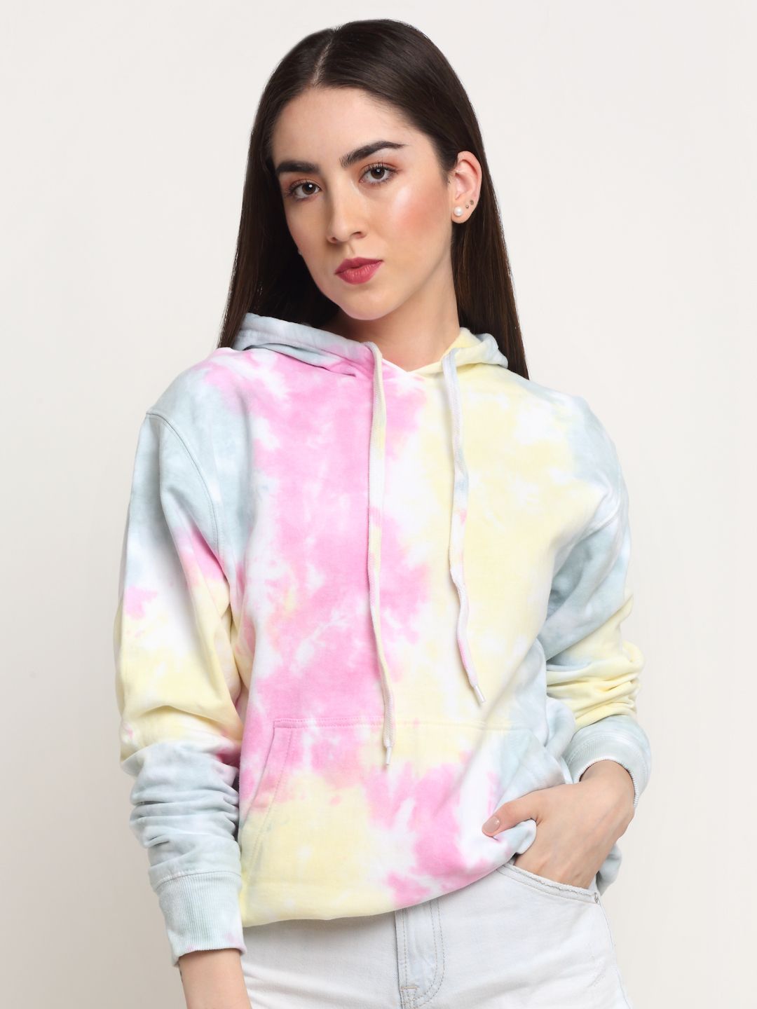 Abstract Pattern, Women Combed Cotton Tie & Dye      Multi Color Sweatshirt