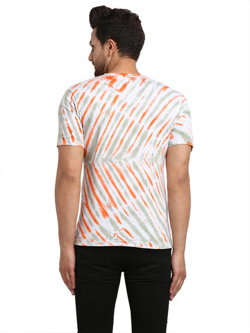 Linear Pattern, Men Combed Cotton Tie & Dye Multicoloured T-Shirt