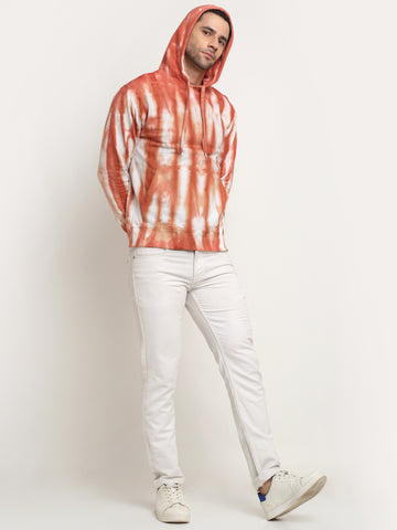 Vertical Pattern, Men Combed Cotton Tie & Dye Orange Sweatshirt