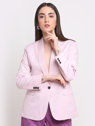 Women Viscose Lycra Solid Pink Blazer