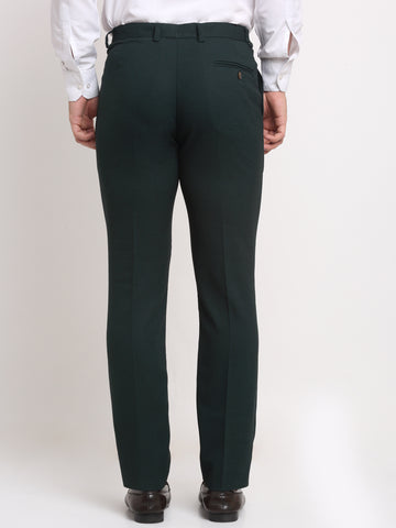 Men Green Texture Slim Fit Minimalistic Formal Trousers