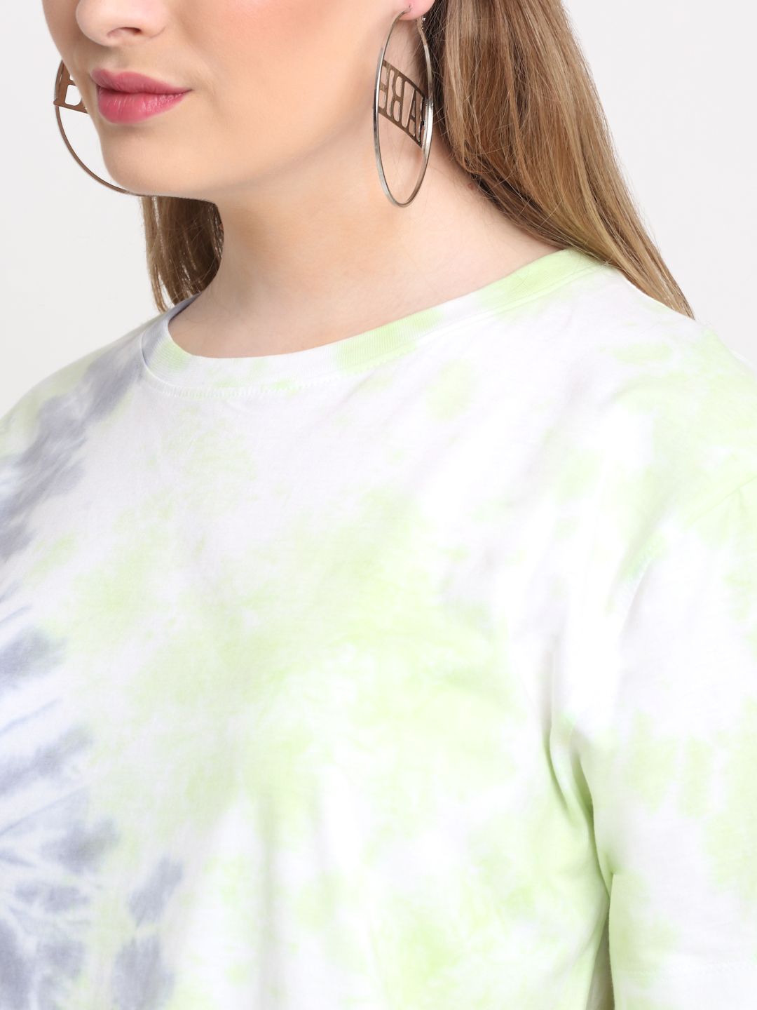 Patchy Pattern, Women Combed Cotton Tie dye green T-Shirt