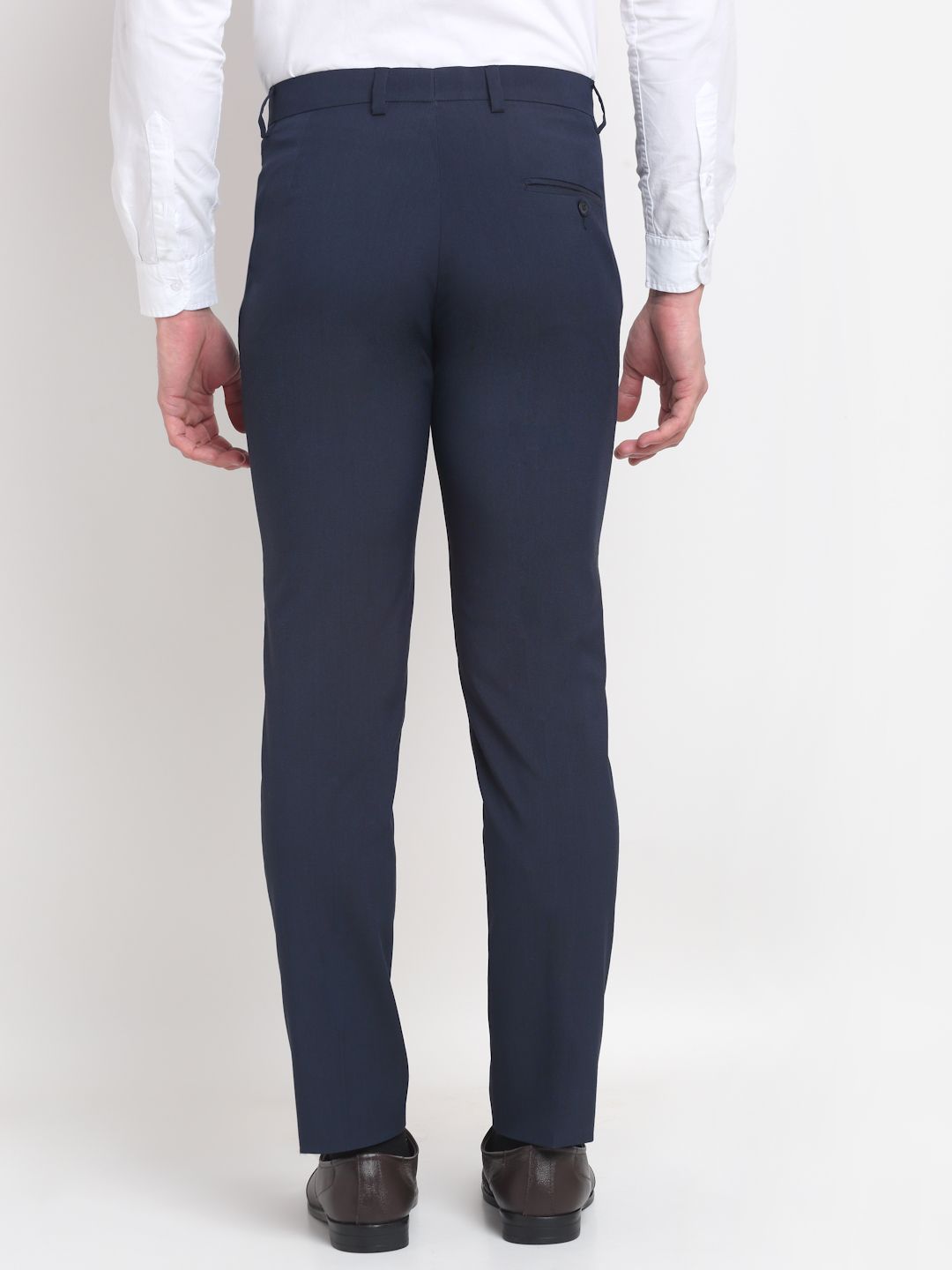 Men blue solid slim fit minimalistic formal trousers