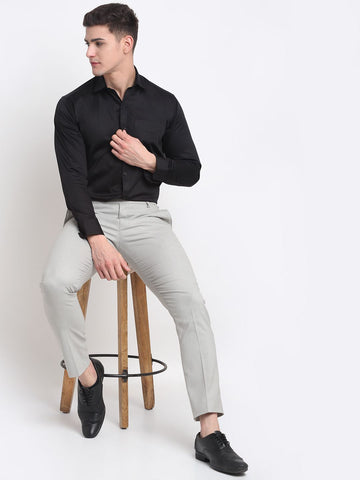 Men beige bird-eye slim fit minimalistic formal trousers