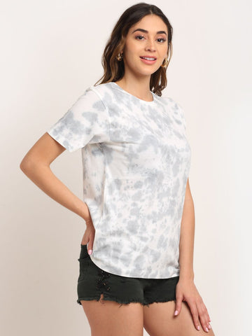 Abstract Pattern, Women Combed Cotton Tie dye grey T-Shirt