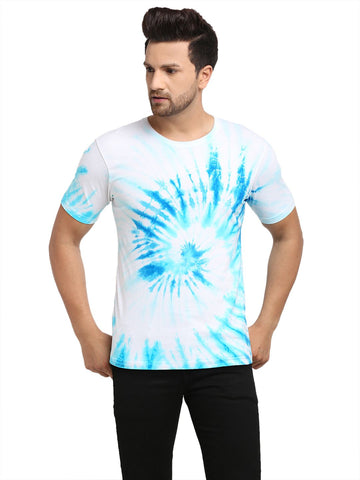 Spiral Pattern, Men Combed Cotton Tie & Dye Blue  T-Shirt