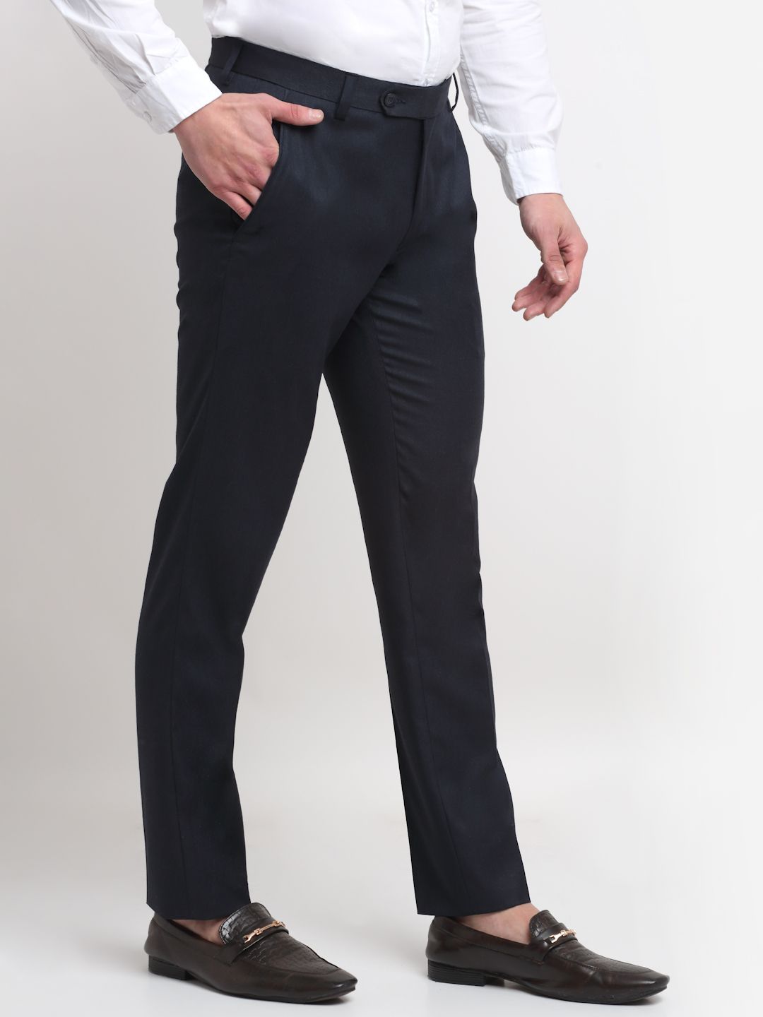 Men blue melange slim fit minimalistic formal trousers