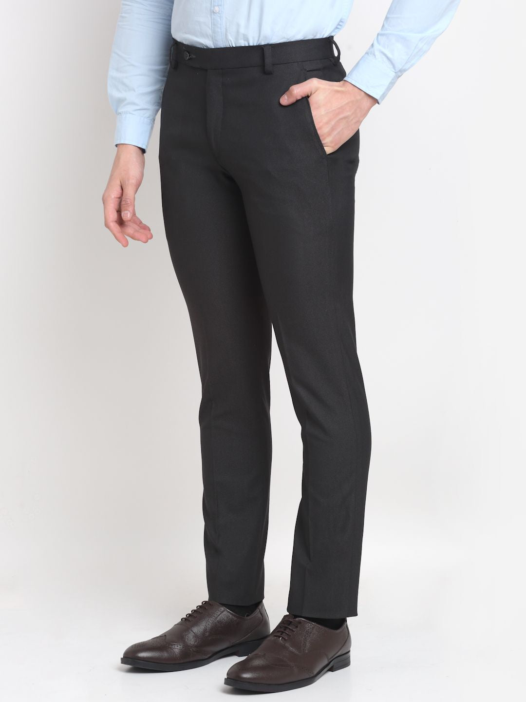 Men grey texture slim fit minimalistic formal trousers