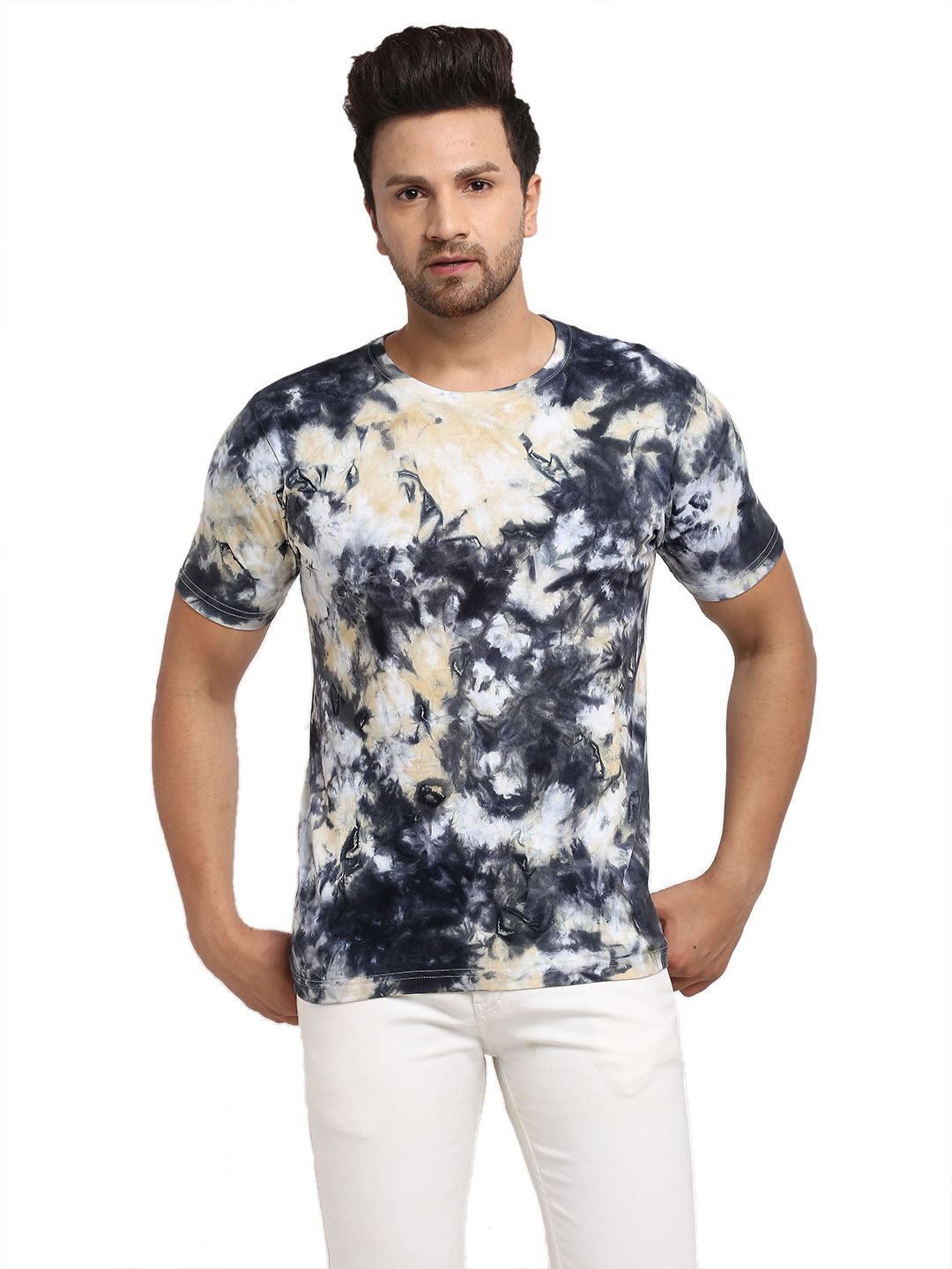Patchy  Pattern, Men Combed Cotton Tie & Dye Multicoloured T-Shirt