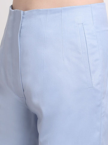 Women Viscose Lycra Solid Blue trousers