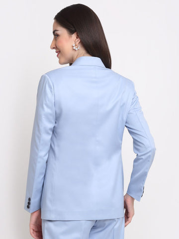 Women Viscose Lycra Solid Blue Blazer