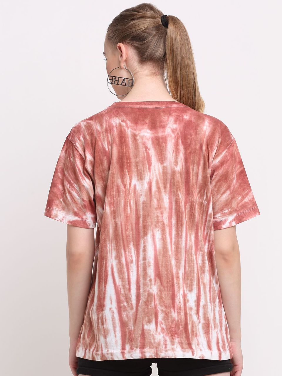 Linear Pattern, Women Combed Cotton Tie dye brown T-Shirt