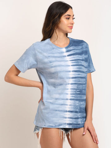 Horizontal Pattern, Women Combed Cotton Tie dye multicoloured T-Shirt