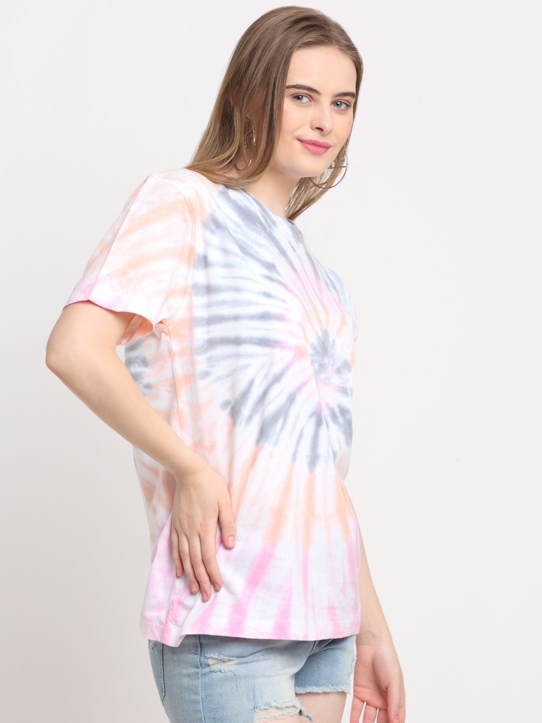 Circular Pattern, Women Combed Cotton Tie dye multicoloured T-Shirt
