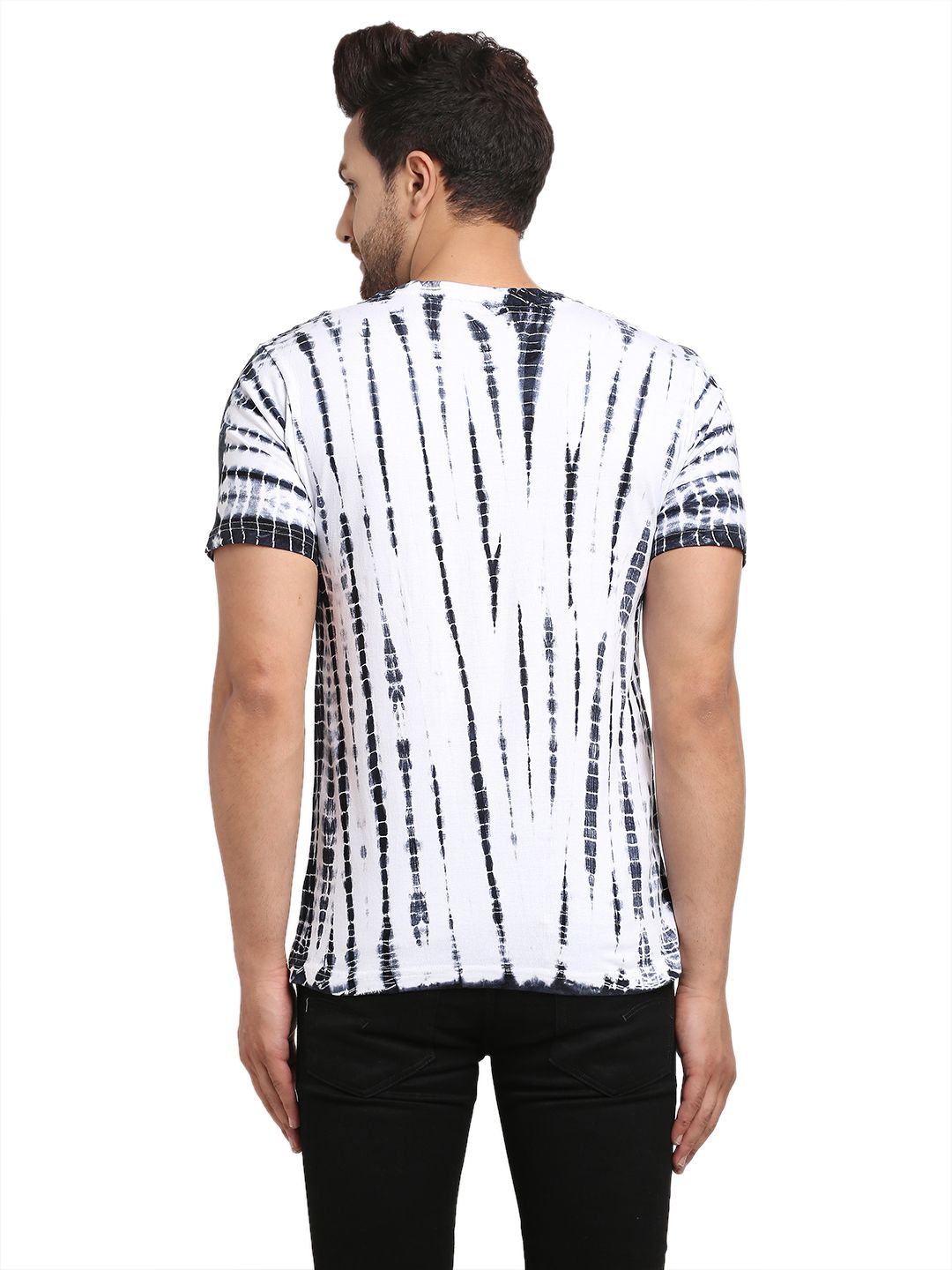 Linear Pattern, Men Combed Cotton Tie & Dye Black T-Shirt