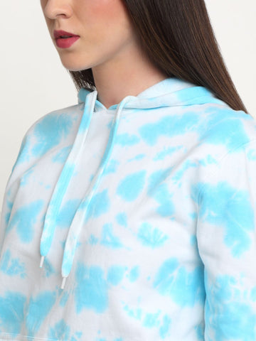 Abstract Pattern, Women Combed Cotton Tie & Dye      Blue Sweatshirt