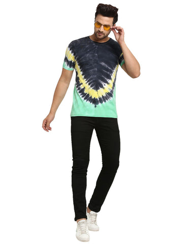 Horizontal Pattern, Men Combed Cotton Tie & Dye Multicoloured T-Shirt