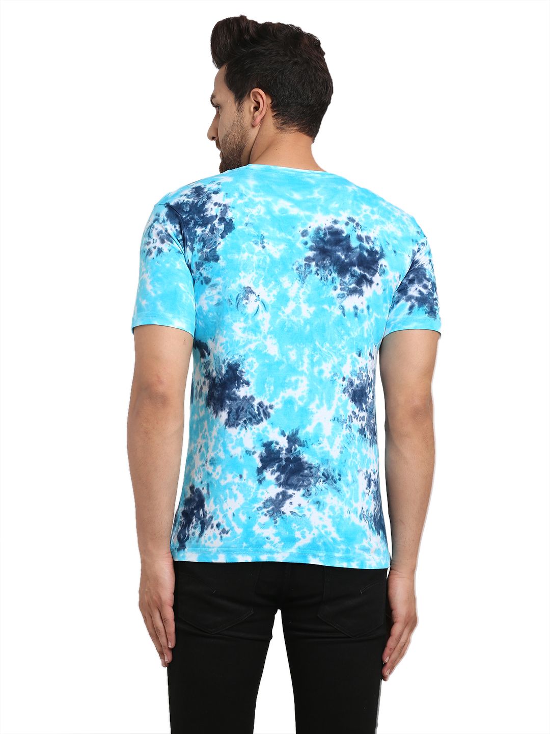 Patchy Pattern, Men Combed Cotton Tie & Dye Blue T-Shirt