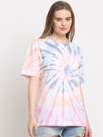 Circular Pattern, Women Combed Cotton Tie dye multicoloured T-Shirt