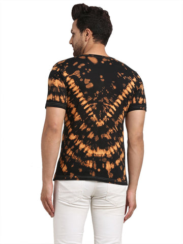 Abstract Pattern, Men Combed Cotton Tie & Dye Black T-Shirt