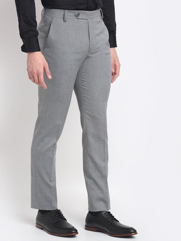 Men mid grey herringbone slim fit minimalistic formal trousers