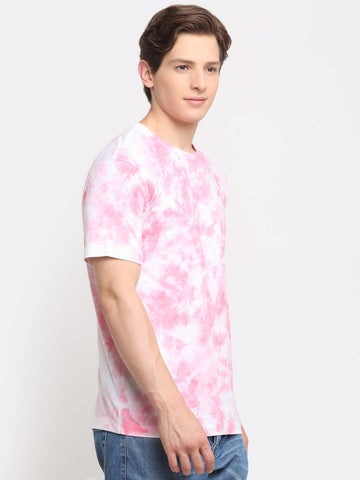 Abstract Pattern, Men Combed Cotton Tie & Dye Pink T-Shirt