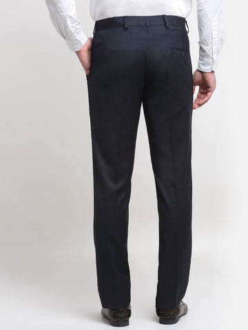 Men blue melange slim fit minimalistic formal trousers
