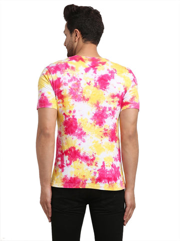 Patchy Pattern, Men Combed Cotton Tie & Dye Pink  T-Shirt