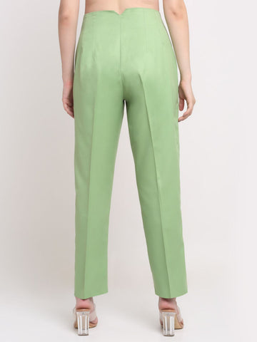 Women Viscose Lycra Solid Green trousers