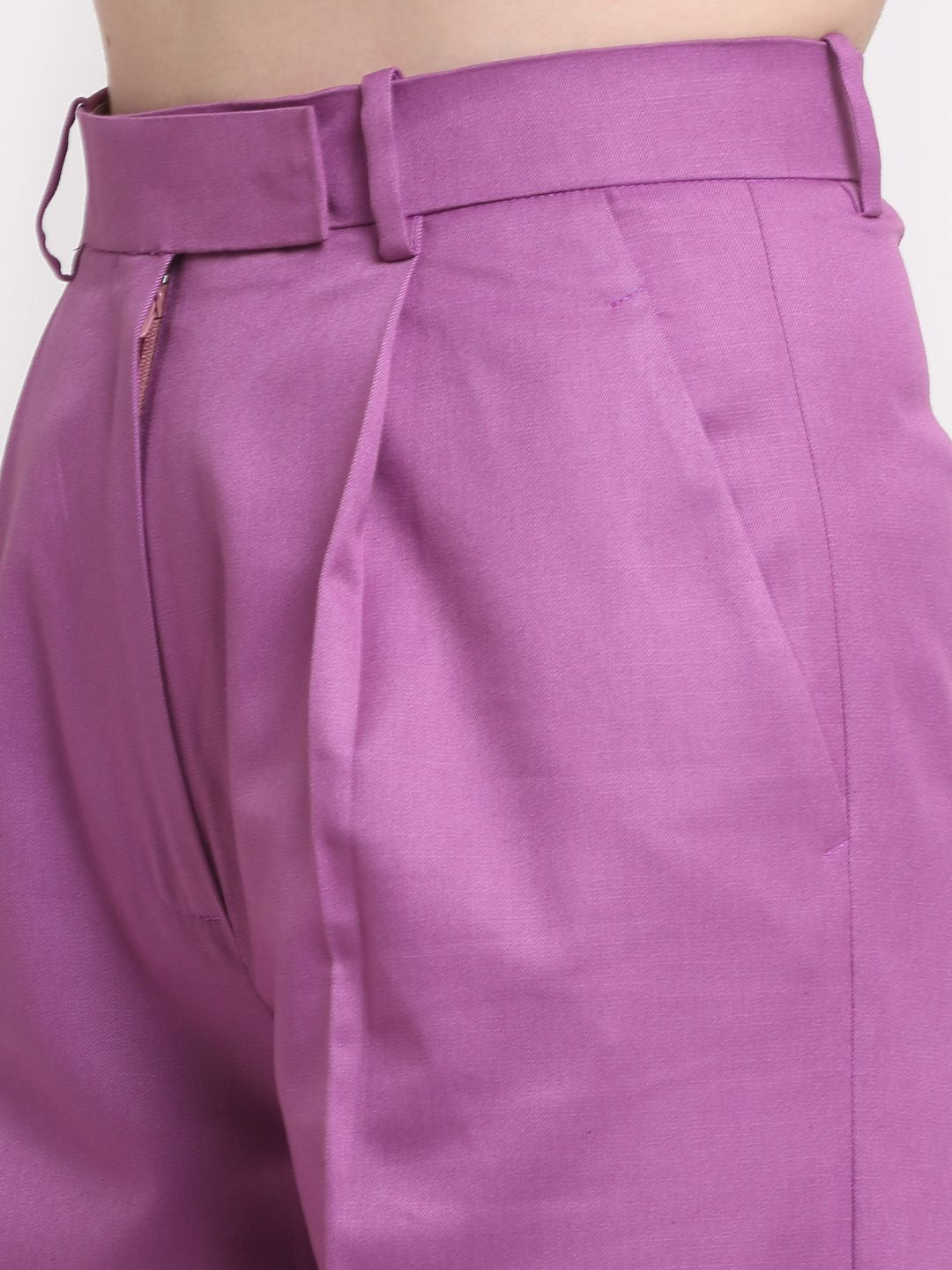 Women Viscose Lycra Parallel Single Pleated Trousers Solid Purple