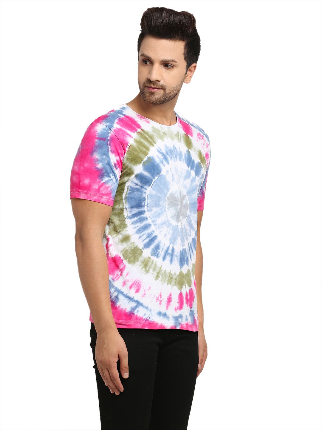 Spiral  Pattern, Men Combed Cotton Tie & Dye Multicoloured T-Shirt