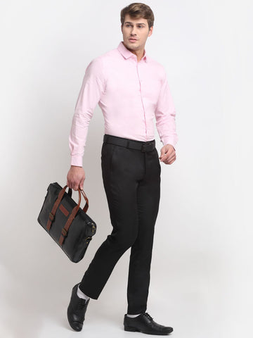 Men black herringbone slim fit minimalistic formal trousers