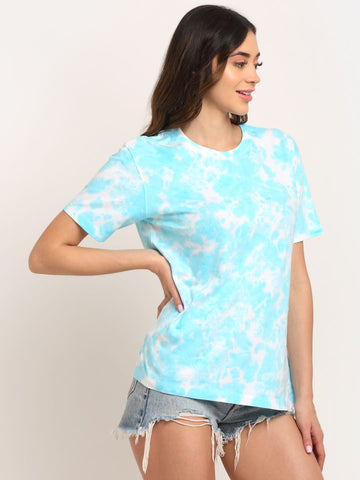 Abstract Pattern, Women Combed Cotton Tie dye blue T-Shirt