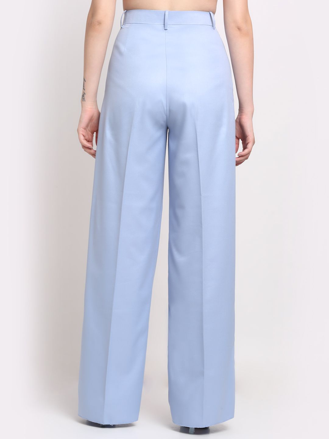 Women Viscose Lycra Parallel Single Pleated Solid Blue trousers