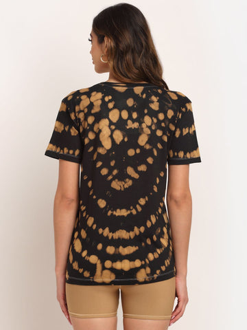 Abstract Pattern, Women Combed Cotton Tie & Dye Black T-Shirt