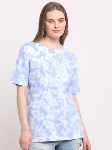 Abstract Pattern, Women Combed Cotton Tie dye blue T-Shirt