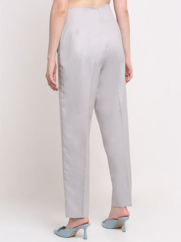 Women Viscose Lycra Solid Grey trousers