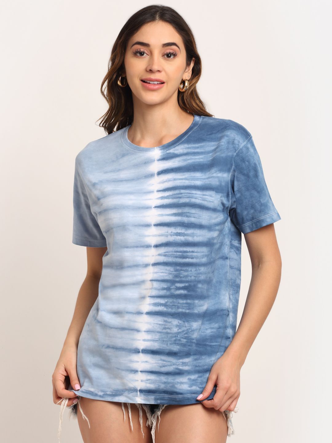 Horizontal Pattern, Women Combed Cotton Tie dye multicoloured T-Shirt