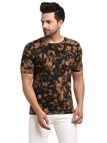Abstract Pattern, Men Combed Cotton Tie & Dye Black T-Shirt