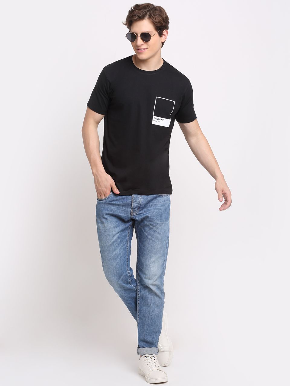 Minimalisitc Pattern, Men Combed Cotton Black T-Shirt