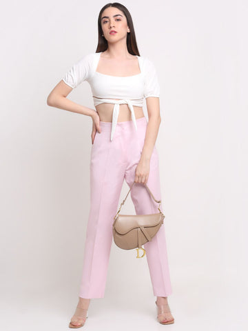 Women Viscose Lycra Solid Pink trousers