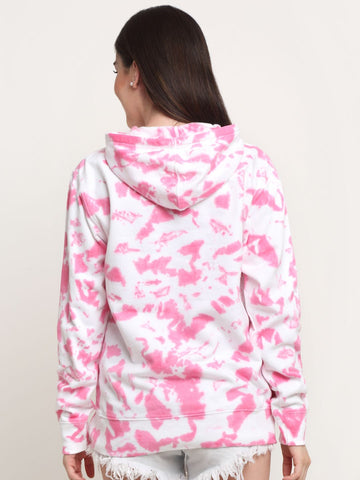 Abstract Pattern, Women Combed Cotton Tie & Dye      Pink Sweatshirt