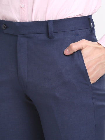 Men  midnight blue slim fit minimalistic formal trousers