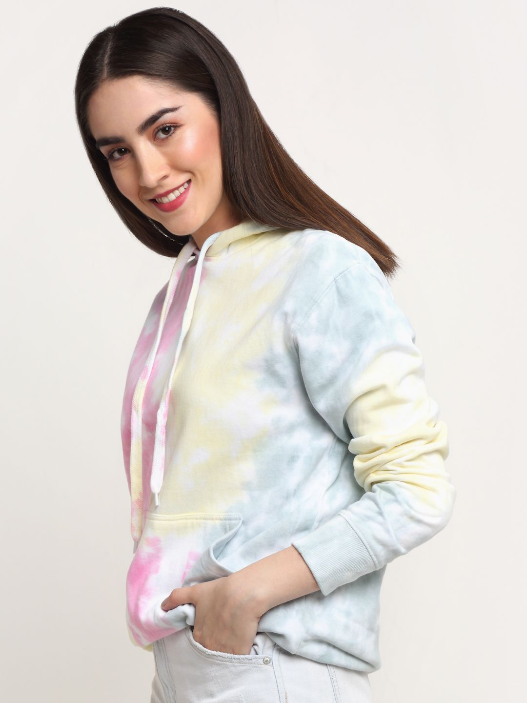 Abstract Pattern, Women Combed Cotton Tie & Dye      Multi Color Sweatshirt