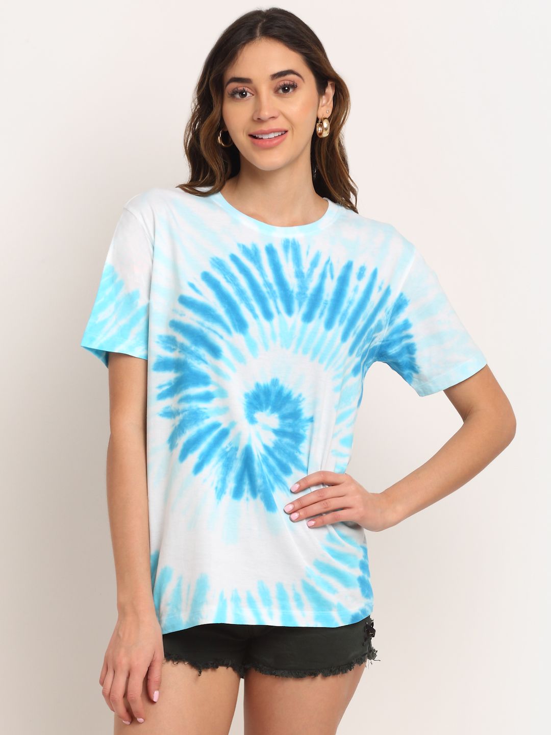 Spiral Pattern, Women Combed Cotton Tie dye blue T-Shirt
